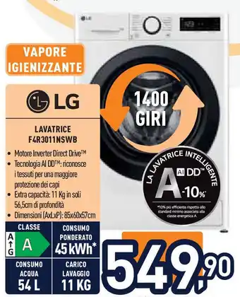 Unieuro LG LAVATRICE F4R3011NSWB offerta