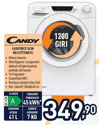 Unieuro CANDY LAVATRICE SLIM HE4127TXME1S offerta