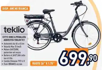 Unieuro teklio CITY E-BIKE A PEDALATA ASSISTITA TEKLIO TC1 offerta