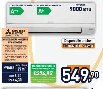 Unieuro MITSUBISHI ELECTRIC CONDIZIONATORE MONOSPLIT KIT MSZDW25VF offerta