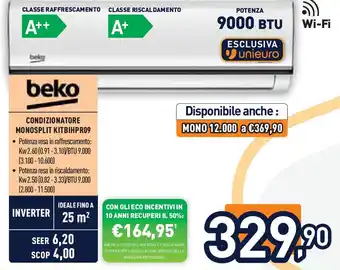 Unieuro beko CONDIZIONATORE MONOSPLIT KITBIHPR09 offerta