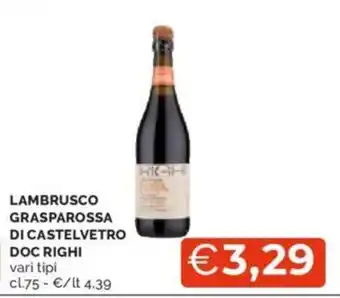 Mercatò LAMBRUSCO GRASPAROSSA DI CASTELVETRO DOC RIGHI vari tipi cl 75 offerta