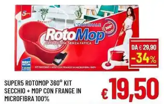 A&O SUPER5 ROTOMOP 360° KIT SECCHIO + MOP CON FRANGE IN MICROFIBRA 100% offerta