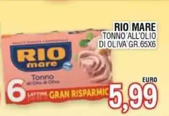 Jolly Market RIO MARE TONNO ALL'OLIO DI OLIVA GR.65X6 offerta