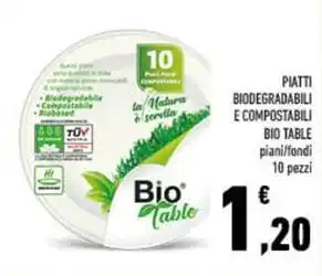 Conad PIATTI BIODEGRADABILI E COMPOSTABILI BIO TABLE piani/fondi 10 pezzi offerta