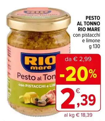 Iperal PESTO AL TONNO RIO MARE con pistacchi e limone g 130 offerta