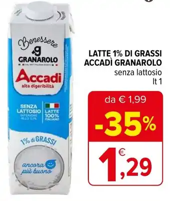 Iperal LATTE 1% DI GRASSI ACCADÌ GRANAROLO senza lattosio lt 1 offerta