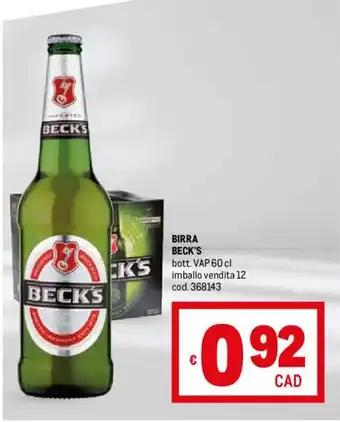 Metro BIRRA BECK'S bott. VAP 60 cl offerta