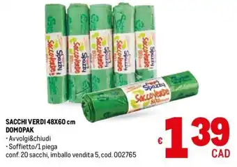 Metro SACCHI VERDI 48X60 cm DOMOPAK offerta