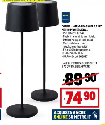 Metro COPPIA LAMPADE DA TAVOLO A LED METRO PROFESSIONAL offerta