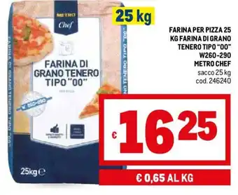 Metro FARINA PER PIZZA 25 KG FARINA DI GRANO TENERO TIPO "00" METRO CHEF 25 kg offerta