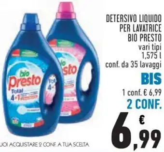 Conad City DETERSIVO LIQUIDO PER LAVATRICE BIO PRESTO vari tipi 1,575 l conf. da 35 lavaggi offerta