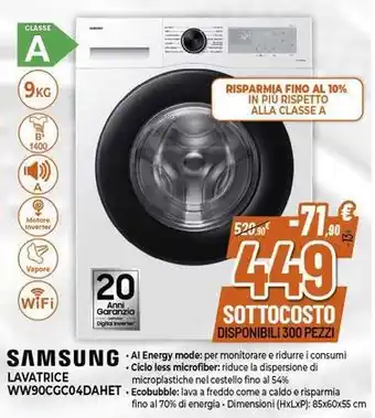 Expert SAMSUNG LAVATRICE WW90CGC04DAHET offerta