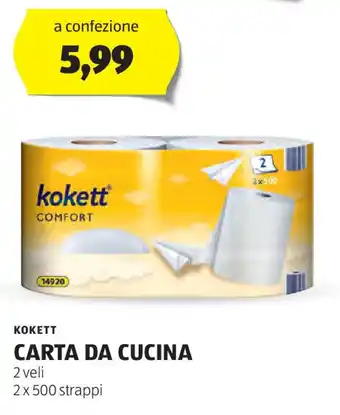 ALDI KOKETT CARTA DA CUCINA 2 veli 2x 500 strappi offerta