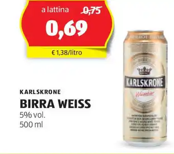 ALDI KARLSKRONE BIRRA WEISS 5% vol. 500 ml offerta