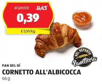 ALDI PAN DEL DÌ CORNETTO ALL'ALBICOCCA 66 g offerta