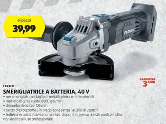 ALDI FERREX SMERIGLIATRICE A BATTERIA, 40 V offerta