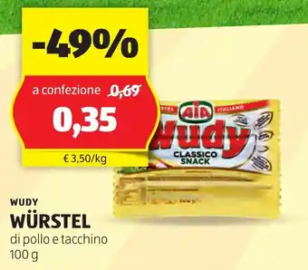 ALDI WUDY WÜRSTEL di pollo e tacchino 100 g offerta