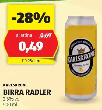 ALDI KARLSKRONE BIRRA RADLER 500 ml offerta