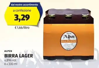 ALDI Alpen BIRRA LAGER 4,8% vol. 6 x 330 ml offerta