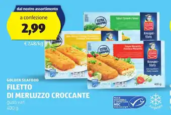 ALDI GOLDEN SEAFOOD FILETTO DI MERLUZZO CROCCANTE gusti vari 400 g offerta