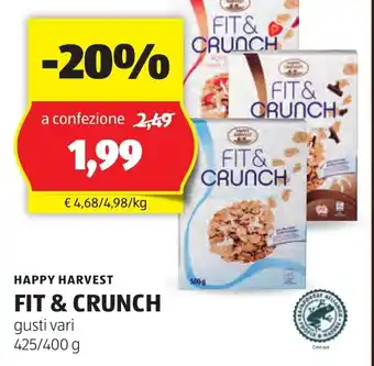 ALDI HAPPY HARVEST FIT & CRUNCH gusti vari 425/400 g offerta