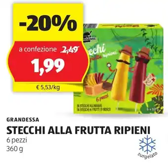 ALDI GRANDESSA STECCHI ALLA FRUTTA RIPIENI 6 pezzi 360 g offerta