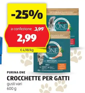 ALDI PURINA ONE CROCCHETTE PER GATTI gusti vari 600 g offerta