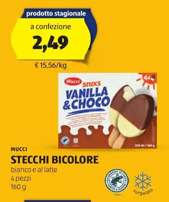 ALDI MUCCI STECCHI BICOLORE bianco e al latte 4 pezzi 160 g offerta