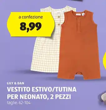 ALDI LILY & DAN VESTITO ESTIVO/TUTINA PER NEONATO, 2 PEZZI offerta