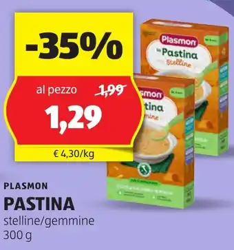 ALDI PLASMON PASTINA stelline/gemmine 300 g offerta