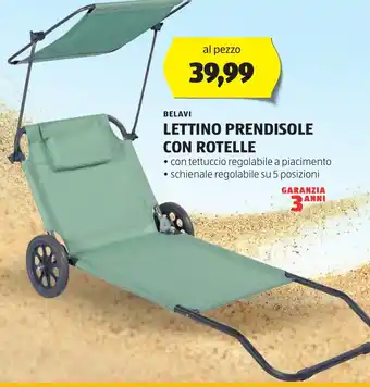 ALDI BELAVI LETTINO PRENDISOLE CON ROTELLE offerta