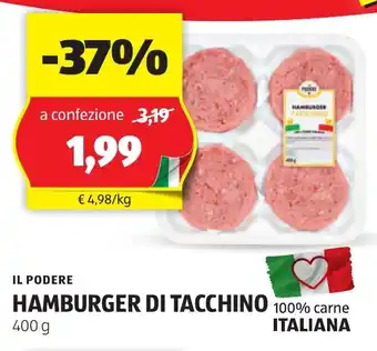 ALDI IL PODERE HAMBURGER DI TACCHINO 400 g offerta