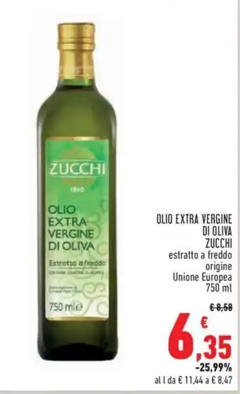 Conad OLIO EXTRA VERGINE DI OLIVA ZUCCHI estratto a freddo origine Unione Europea 750 ml offerta