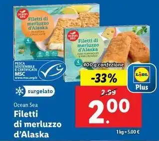 Lidl Ocean Sea Filetti di merluzzo d'Alaska 400 g confezione offerta