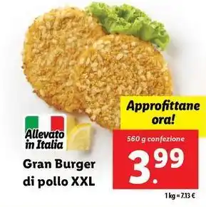Lidl Gran Burger di pollo XXL 560 g confezione offerta