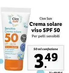 Lidl Cien Sun Crema solare viso SPF 50 50 ml confezione offerta