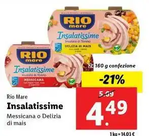 Lidl Rio Mare Insalatissime Messicana o Delizia di mais 2x 160 g confezione offerta