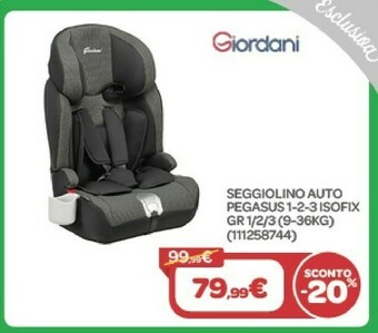 Bimbo Store Seggiolino auto pegasus 1-2-3 isofix gr 1/2/3 (9-36kg) offerta