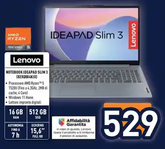 Unieuro Lenovo NOTEBOOK IDEAPAD SLIM 3 offerta