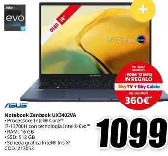 MediaWorld ASUS Notebook Zenbook UX3402VA offerta