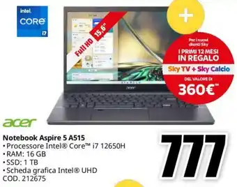 MediaWorld acer Notebook Aspire 5 A515 offerta