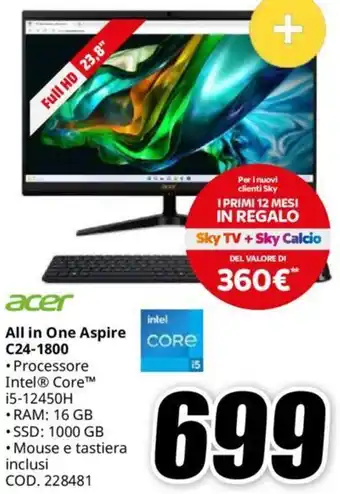 MediaWorld acer All in One Aspire C24-1800 offerta