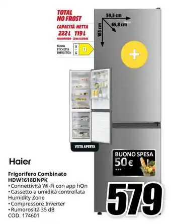 MediaWorld Haier Frigorifero Combinato HDW1618DNPK offerta