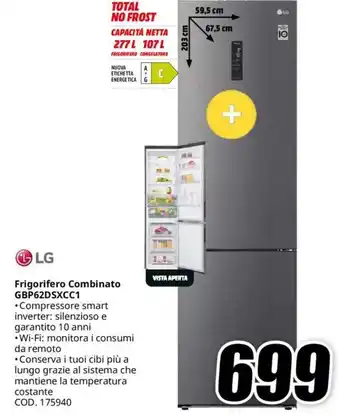 MediaWorld LG Frigorifero Combinato GBP62DSXCC1 offerta