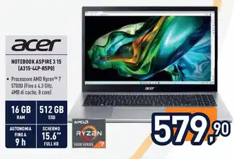 Unieuro acer NOTEBOOK ASPIRE 3 15 (A315-44P-R5PO) offerta