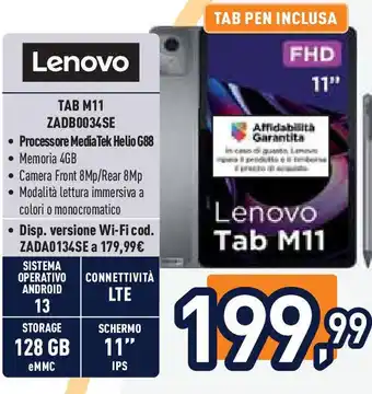 Unieuro Lenovo TAB M11 ZADB0034SE offerta