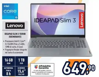 Unieuro Lenovo IDEAPAD SLIM 3 15IRH8 (83EM006HIX) offerta