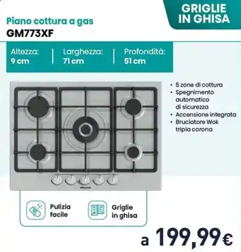 Unieuro Hisense Piano cottura a gas GM773XF offerta