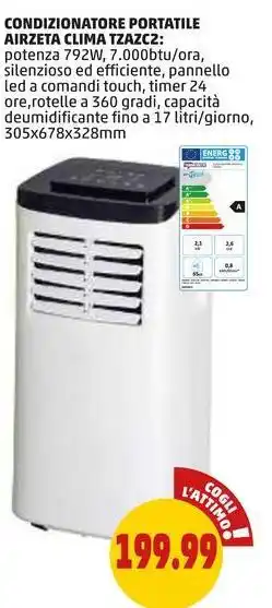 PENNY CONDIZIONATORE PORTATILE AIRZETA CLIMA TZAZCZ offerta